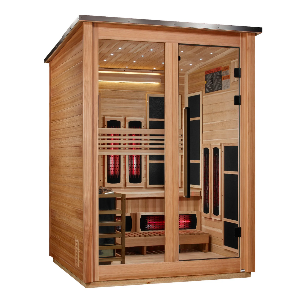 Golden Designs Loviisa 3 Person Hybrid Outdoor Sauna, PureTech™ Full Spectrum Infrared & Traditional Stove, Canadian Red Cedar Interior, Pacific Cedar Exterior, GDI-8523-02