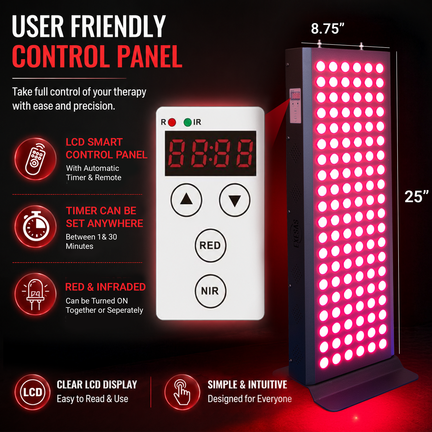 EXESAS 120 LED Full-Body Red Light Therapy Panel — 4-Wavelength Premium System