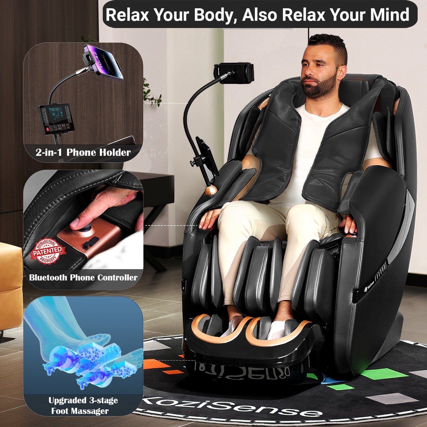 KoziSense KZ-A18 3D SL-track Massage Chair 2026 Upgraded - (All Black)