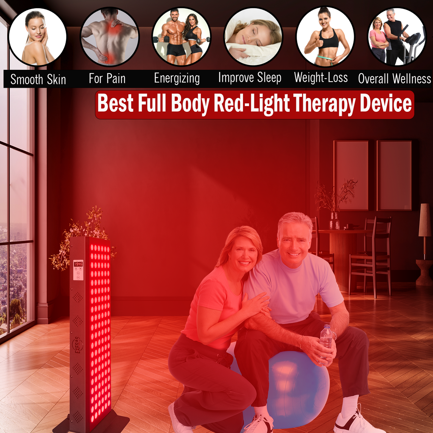 EXESAS 120 LED Full-Body Red Light Therapy Panel — 4-Wavelength Premium System
