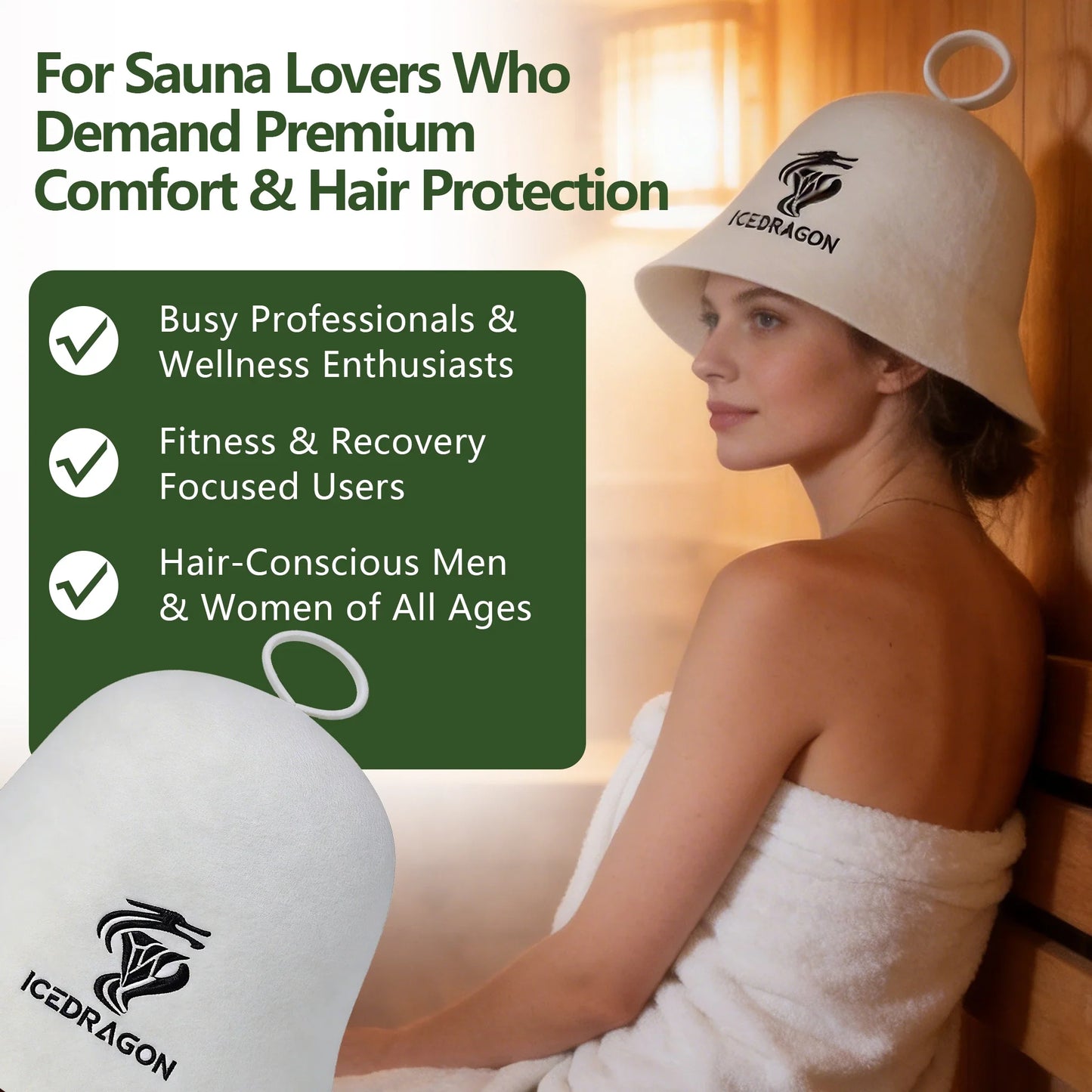 100% Wool Sauna Hat | Heat Resistant Sauna Cap for Men & Women