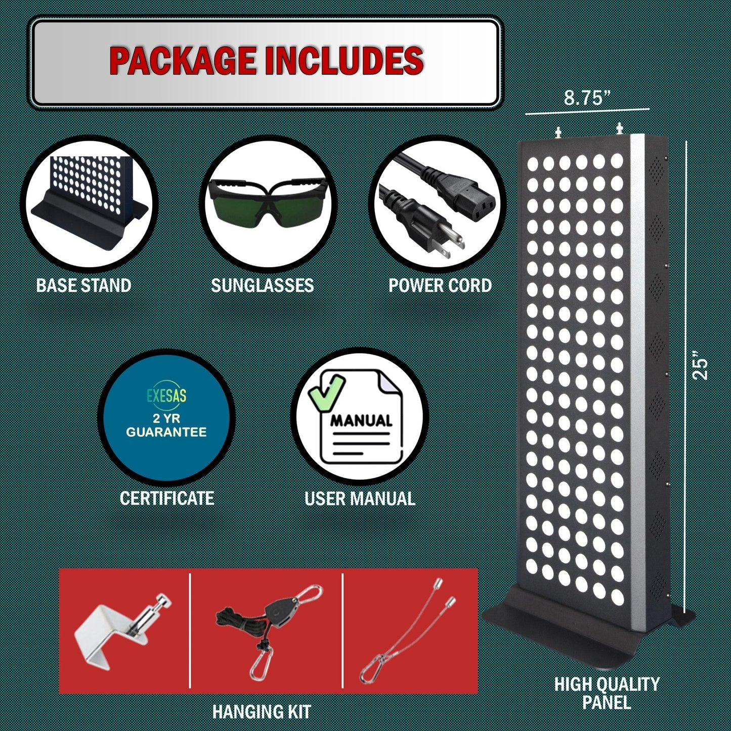 EXESAS 120 LED Full-Body Red Light Therapy Panel — 4-Wavelength Premium System