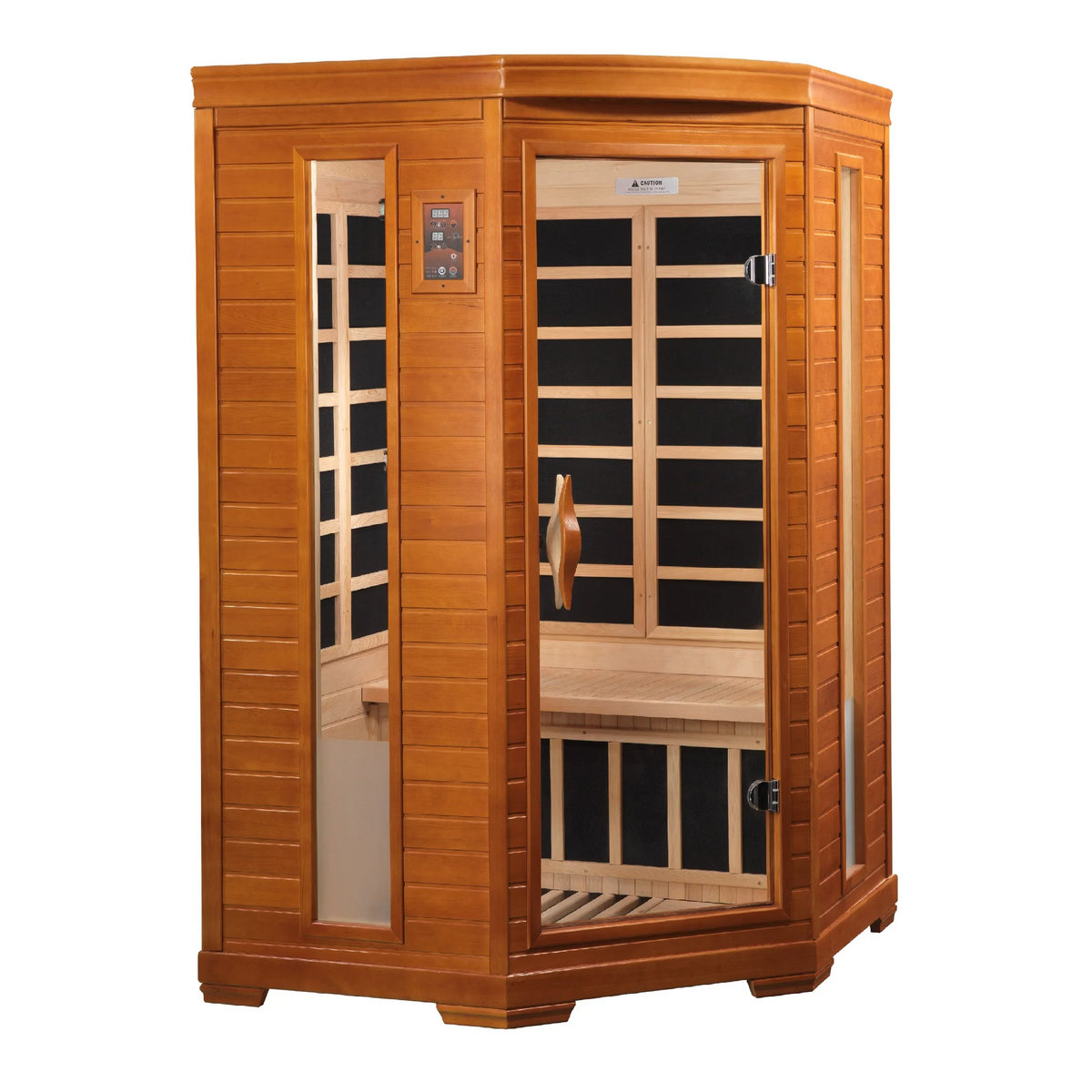 Dynamic Heming Elite 2 Person Corner Ultra Low EMF Infrared Sauna (3–5MG) with Chromotherapy & Bluetooth – Canadian Hemlock – DYN-6225-02 Elite