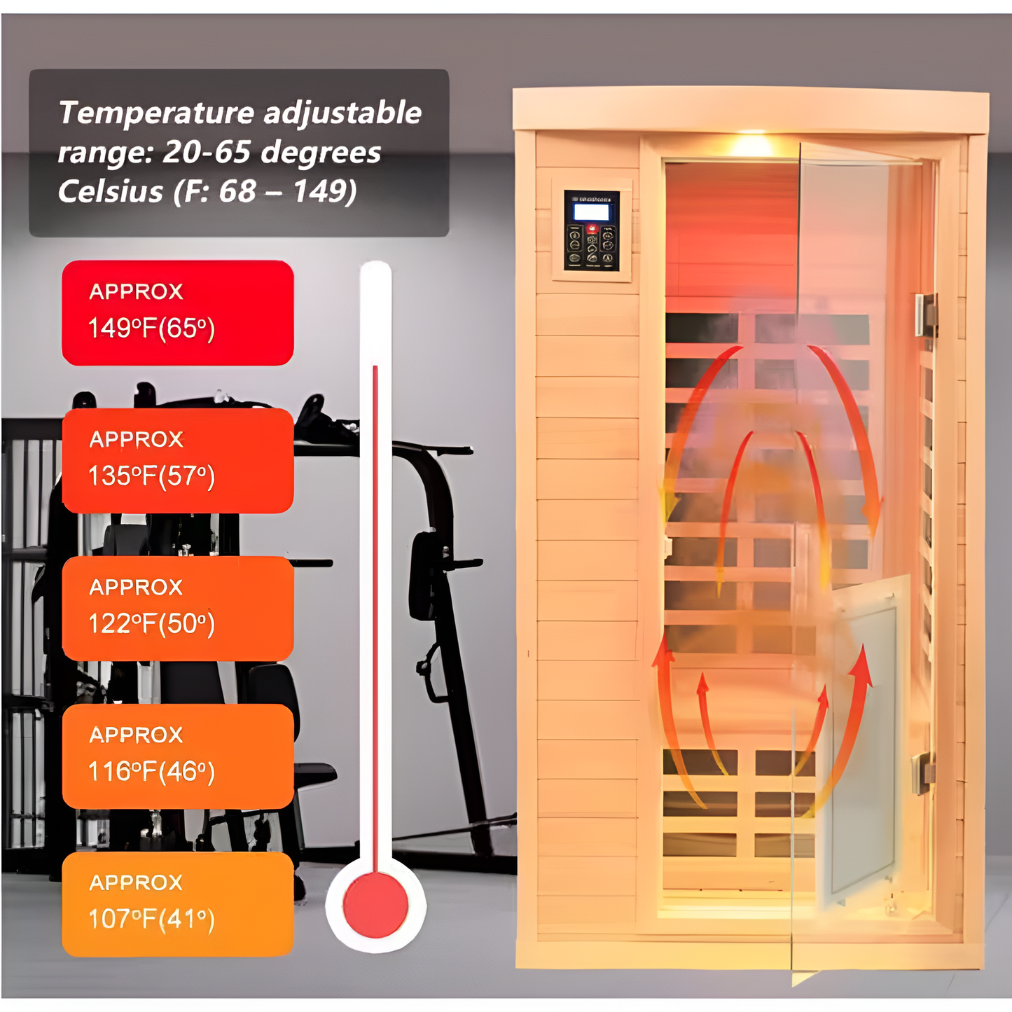 Moray 1-Person Indoor Hemlock Infrared Sauna with 8 Far-Infrared Carbon Crystal Heaters and Chromotherapy