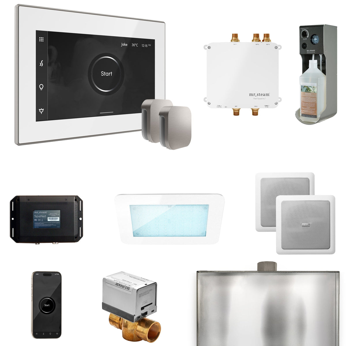 Mr. Steam Bliss Max Steam Shower Package – iSteamX, Aroma Steamhead, AudioX, ChromaSteam, AromaSteam & SpaH2O Valve for Max Generators