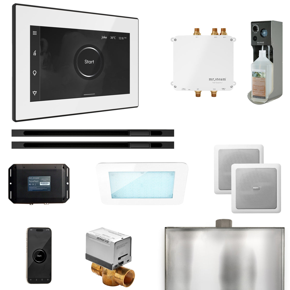 Mr. Steam Bliss Max Linear Steam Shower Package – iSteamX, Linear Steamhead, AudioX, ChromaSteam, AromaSteam & SpaH2O Valve for Max Generators