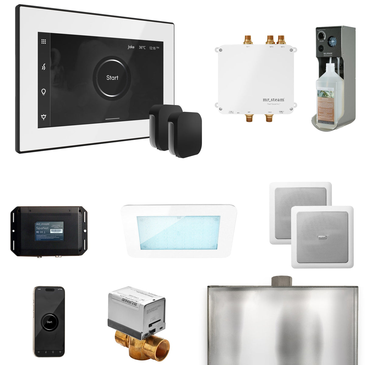 Mr. Steam Bliss Max Steam Shower Package – iSteamX, Aroma Steamhead, AudioX, ChromaSteam, AromaSteam & SpaH2O Valve for Max Generators