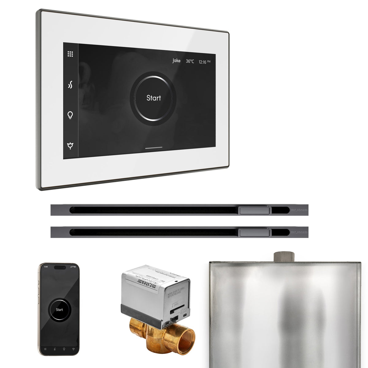 Mr. Steam XButler Max Linear Steam Shower Control Package – iSteamX Control, 16 in. Linear Steamhead, Max AutoFlush & Drip Pan for Max Generators