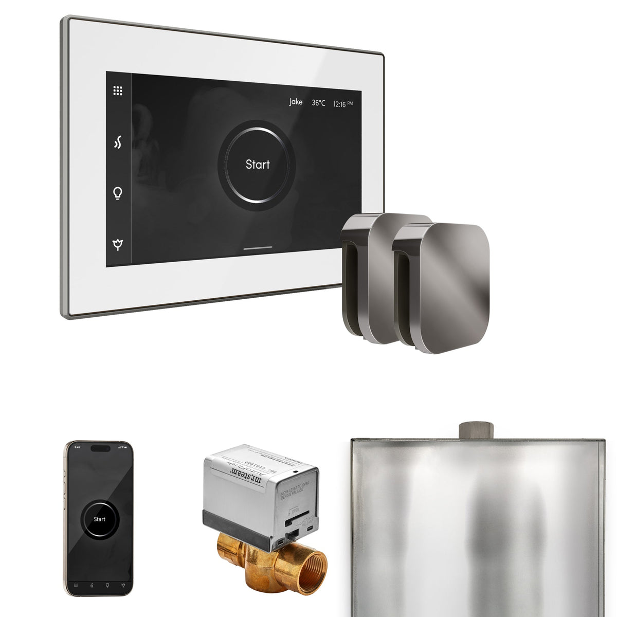 Mr. Steam XButler Max Steam Shower Control Package – iSteamX Control, Aroma Steamhead, Max AutoFlush & Drip Pan for Max Generators