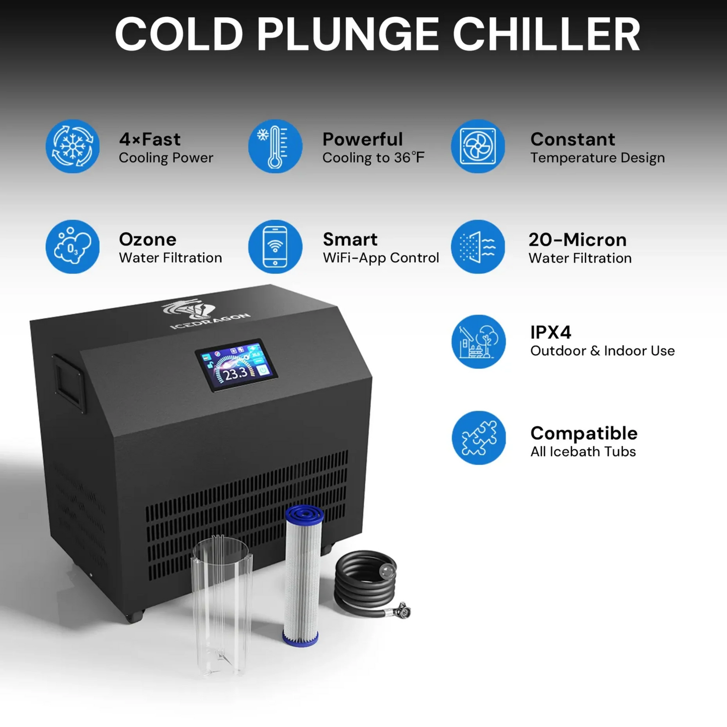 Icedragon Cold Plunge Tub Pro with 1 HP Smart Water Chiller