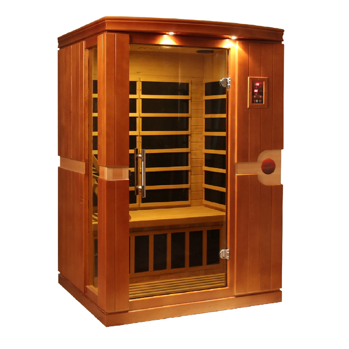 Dynamic Venice Elite 2 Person Ultra Low EMF Infrared Sauna (3–5MG) with Chromotherapy, Bluetooth & Honey Dark Canadian Hemlock – DYN-6210-01 Elite