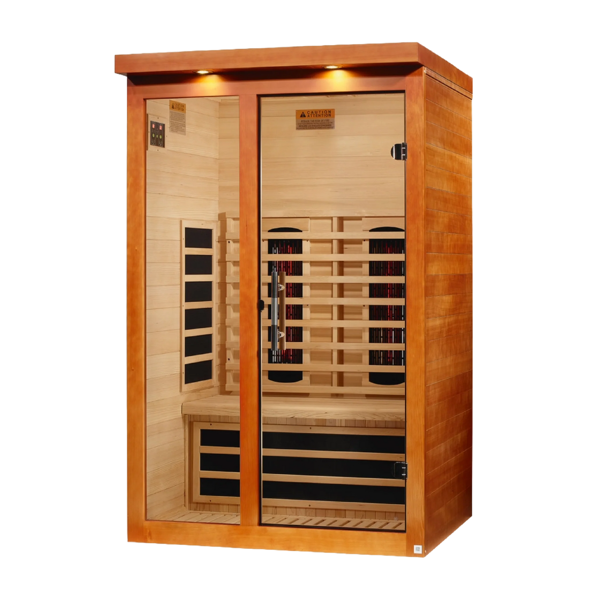 Dynamic Llumeneres 2 Person Full Spectrum Near Zero EMF FAR Infrared Sauna, Honey Dark Stain, Canadian Hemlock, DYN-6215-03 FS