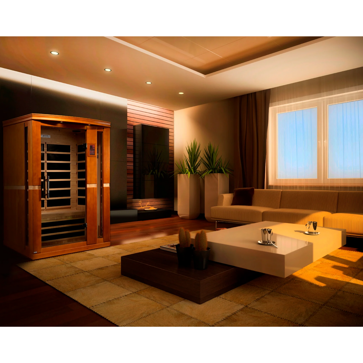 Dynamic Vittoria Elite 2 Person Ultra Low EMF Infrared Sauna (3–5MG) with Bronze Glass, Chromotherapy & Bluetooth – Canadian Hemlock – DYN-6220-01 Elite