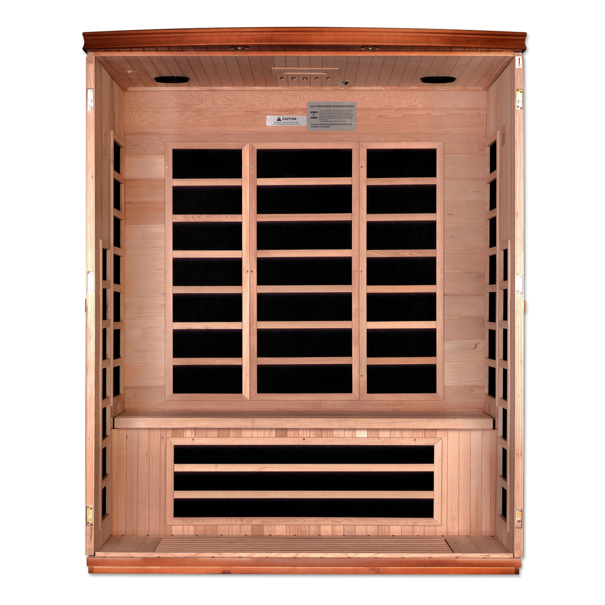 Dynamic Lugano Elite 3 Person Ultra Low EMF Infrared Sauna (3–5MG) with Chromotherapy, Bluetooth & Bronze Glass – Canadian Hemlock – DYN-6336-02 Elite