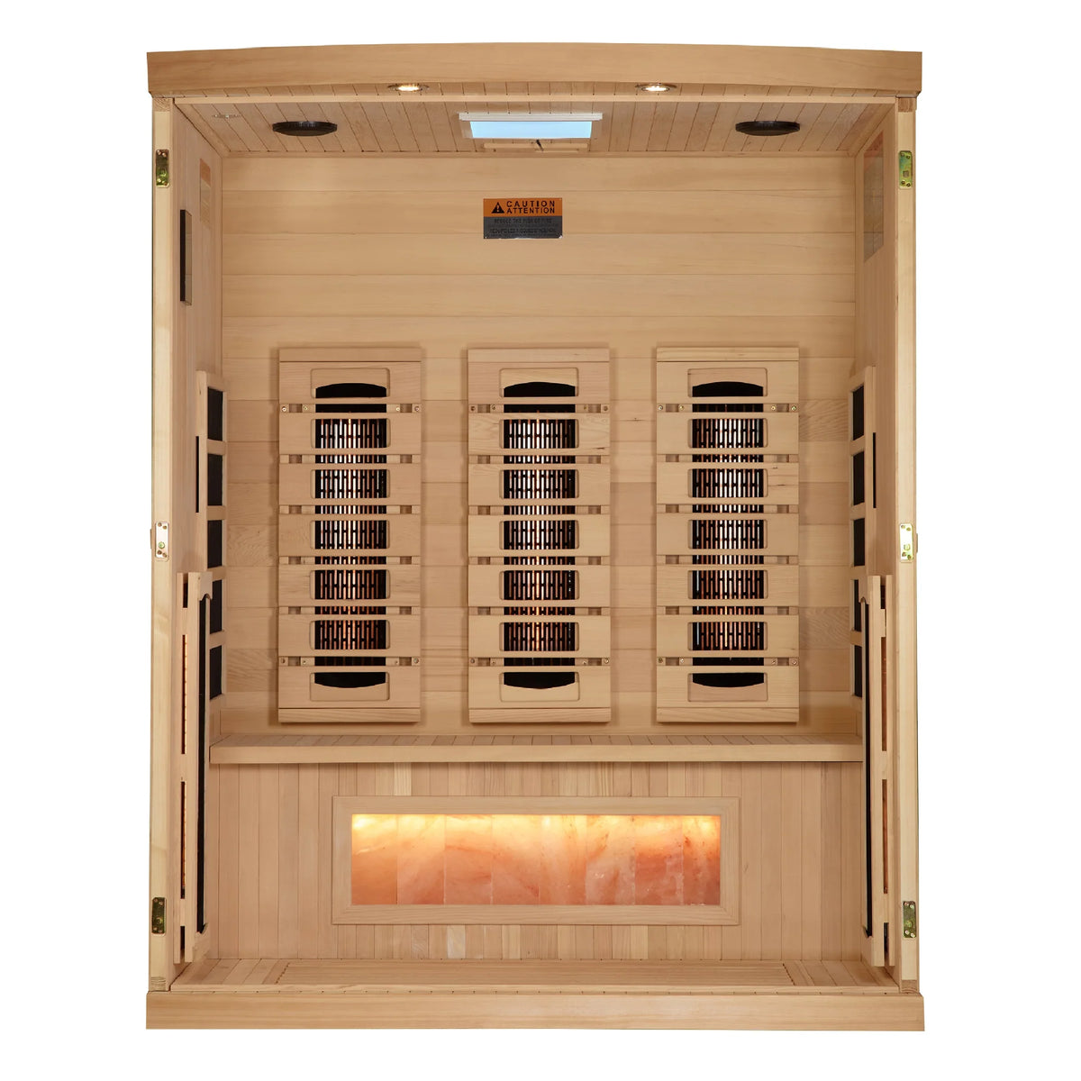 Golden Designs 3 Person Full Spectrum Infrared Sauna, Near Zero EMF, Himalayan Salt Bar, Indoor Canadian Hemlock, GDI-8030-03