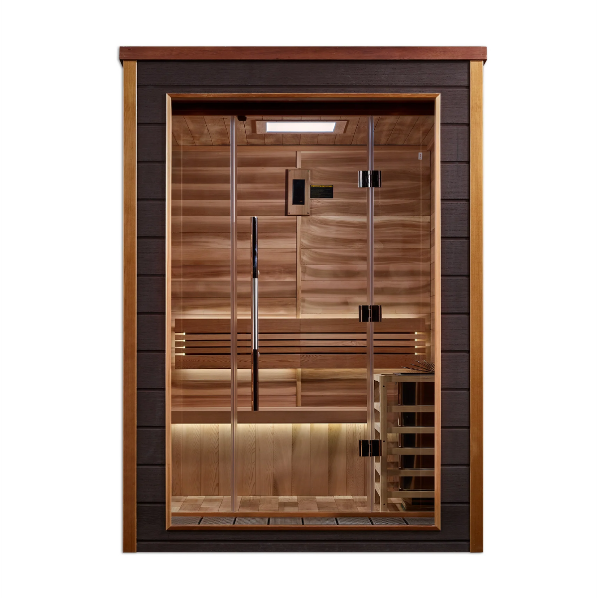 Golden Designs Narvik 2 Person Indoor-Outdoor Traditional Sauna, Canadian Red Cedar Interior, Espresso Finish, GDI-8202-01