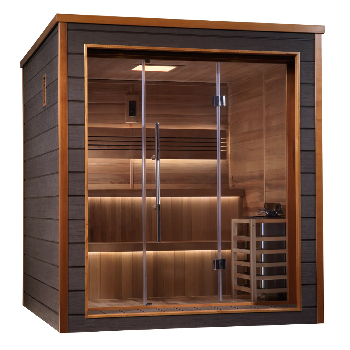 Golden Designs Bergen 6 Person Indoor-Outdoor Traditional Sauna, Canadian Red Cedar Interior, Espresso Finish, GDI-8206-01