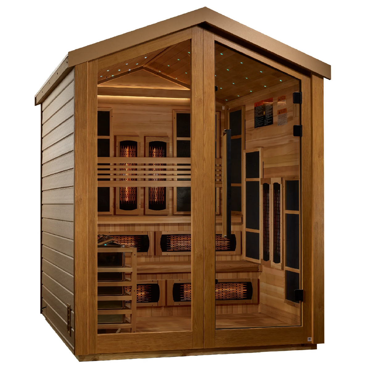 Golden Designs Kaskinen 6 Person Hybrid Outdoor Sauna | PureTech™ Full Spectrum Infrared & Traditional Stove | Near Zero EMF | Canadian Red Cedar Interior | GDI-8526-01