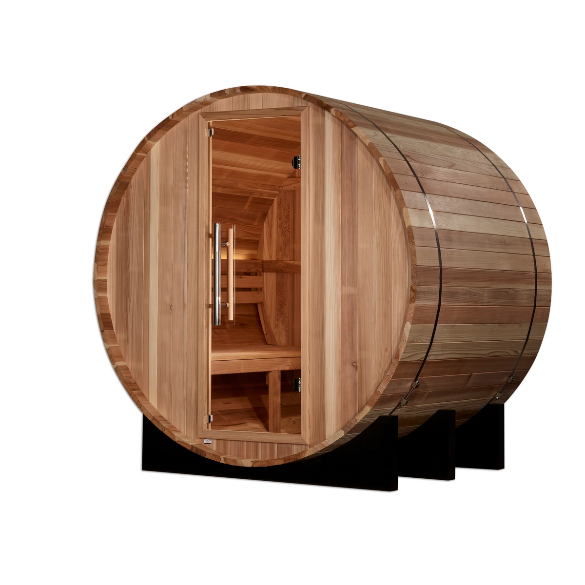 Golden Designs St. Moritz 2 Person Outdoor Barrel Traditional Sauna, Pacific Premium Cedar, Bronze Privacy Glass, GDI-B002-01
