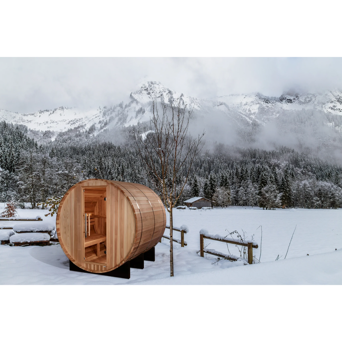 Golden Designs Arosa 4 Person Outdoor Barrel Traditional Sauna, Pacific Premium Cedar, Bronze Privacy Glass, GDI-B004-01
