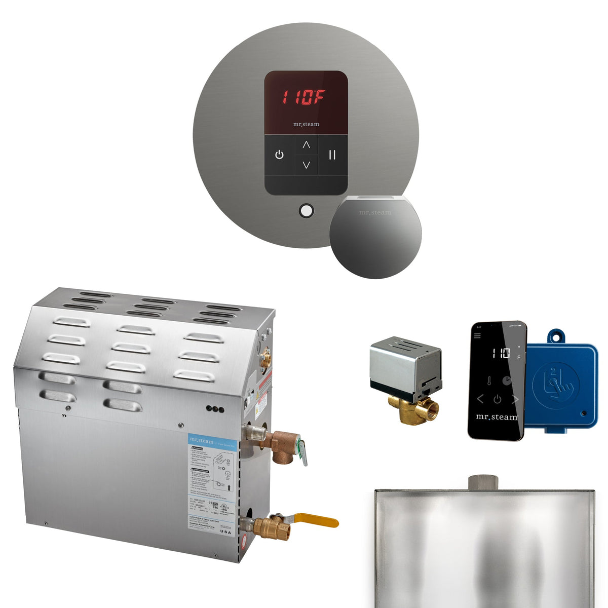 Mr. Steam Super Steam Shower Generator Package – 10, 12 or 15kW 240V with iTempo Control, Designer Steamhead, AutoFlush & SteamLinx
