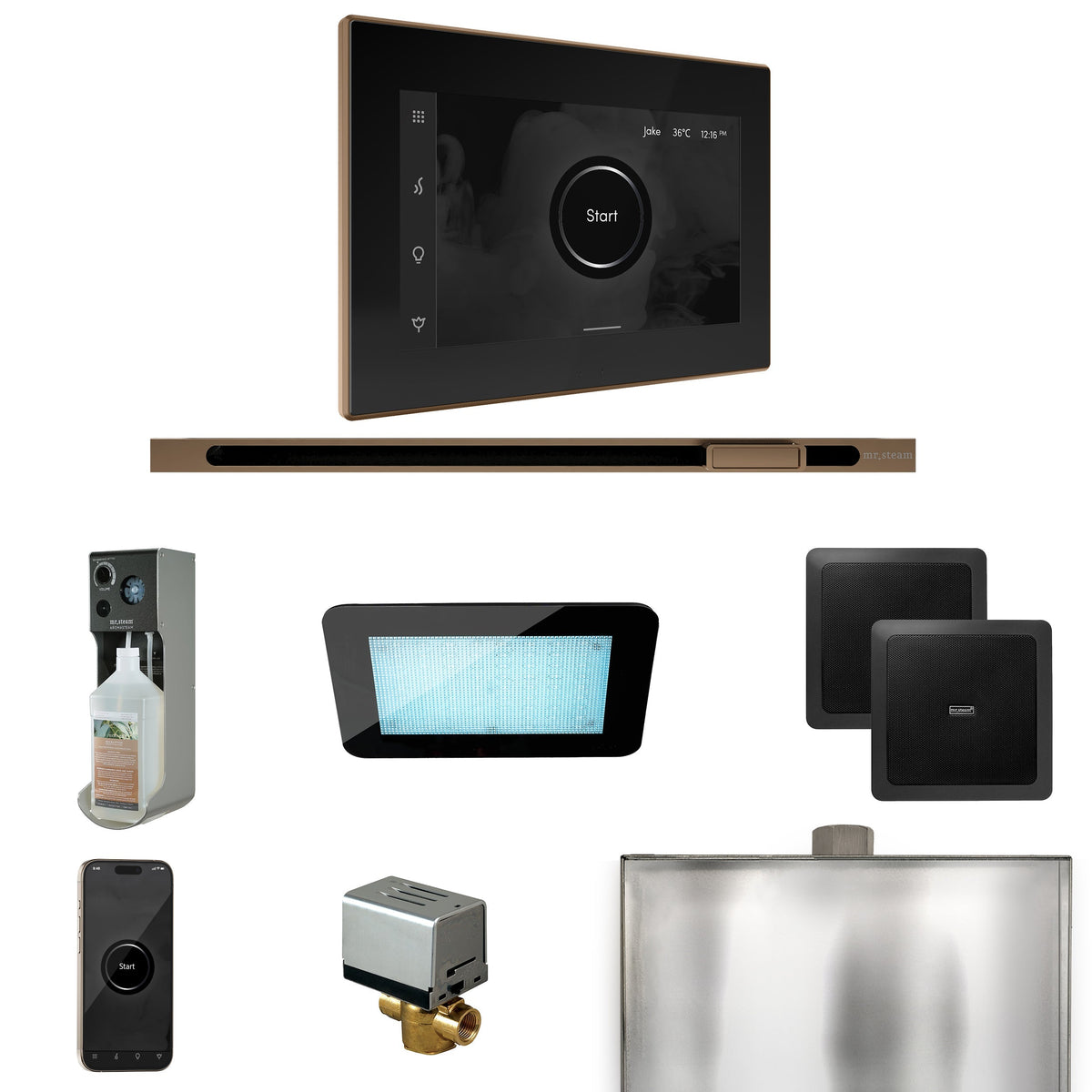Mr. Steam XDream Linear Steam Shower Package – iSteamX, Linear Steamhead, AudioX, ChromaSteam, AromaSteam & AutoFlush for MS & Super Generators