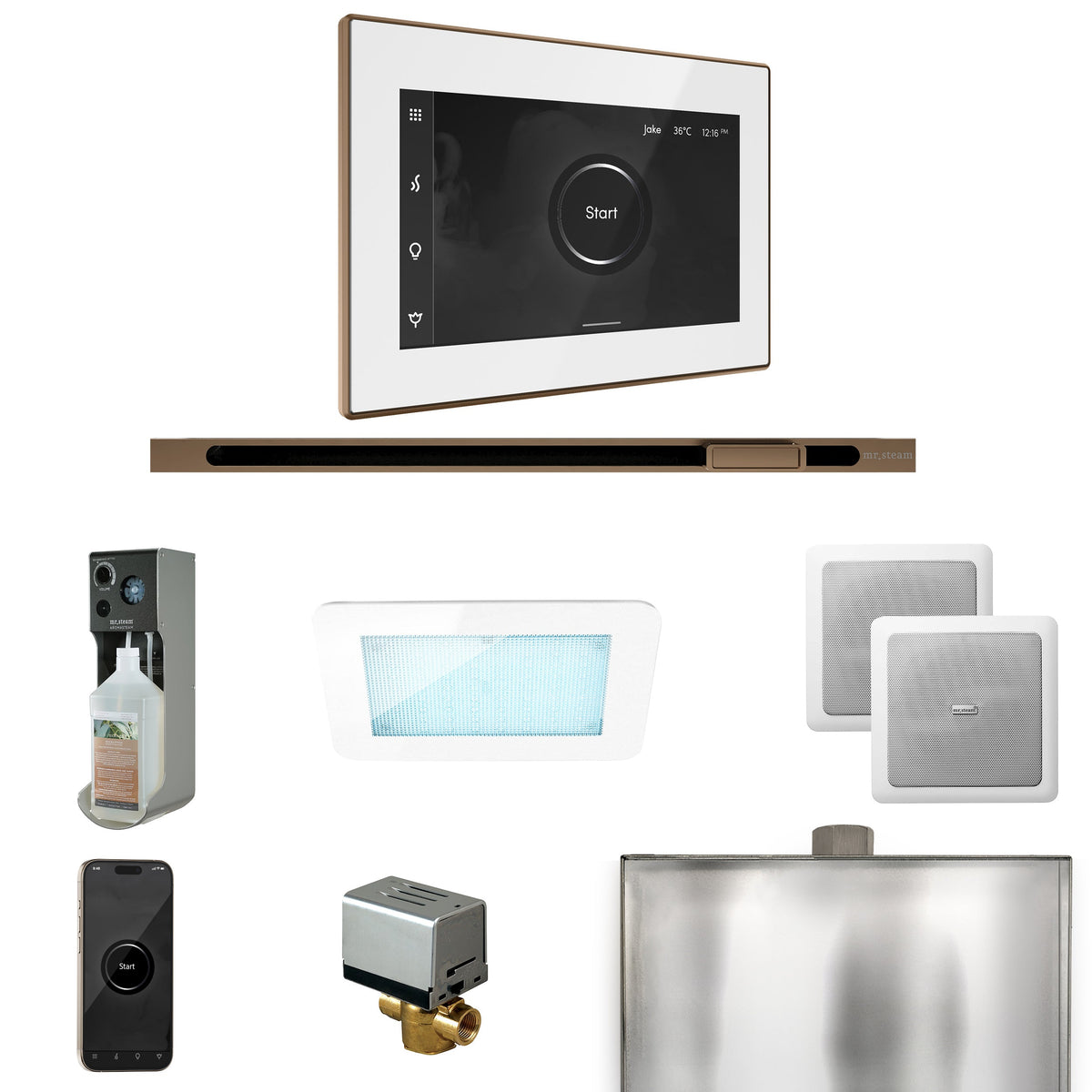 Mr. Steam XDream Linear Steam Shower Package – iSteamX, Linear Steamhead, AudioX, ChromaSteam, AromaSteam & AutoFlush for MS & Super Generators