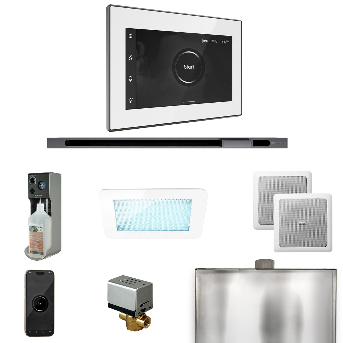 Mr. Steam XDream Linear Steam Shower Package – iSteamX, Linear Steamhead, AudioX, ChromaSteam, AromaSteam & AutoFlush for MS & Super Generators