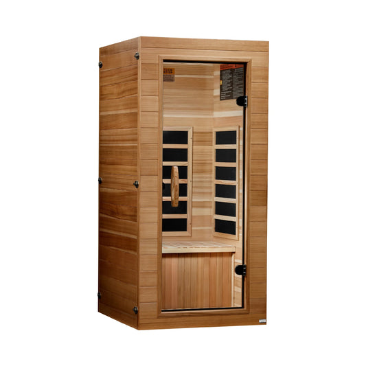 Dynamic Vero 1-Person Compact Ultra Low EMF FAR Infrared Sauna, Pacific Cedar, Honey Dark Stain, DYN-1201-01 Elite
