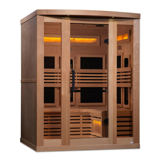 Golden Designs 3-Person Full Spectrum PureTech™ Near Zero EMF FAR Infrared Sauna with Himalayan Salt Bar & Canadian Hemlock