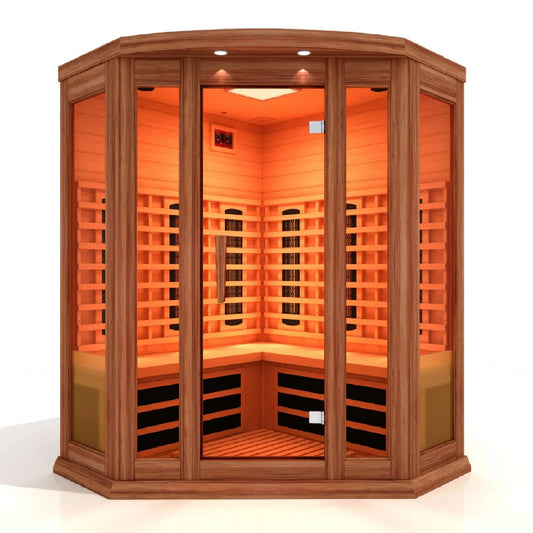 Maxxus 3-Person Corner Full Spectrum Near Zero EMF FAR Infrared Sauna with Canadian Red cedar