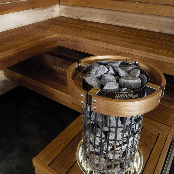 Harvia Cilindro Half Series 6kW Stainless Steel Sauna Heater at 240V 1PH with Built-In Time and Temperature Controls