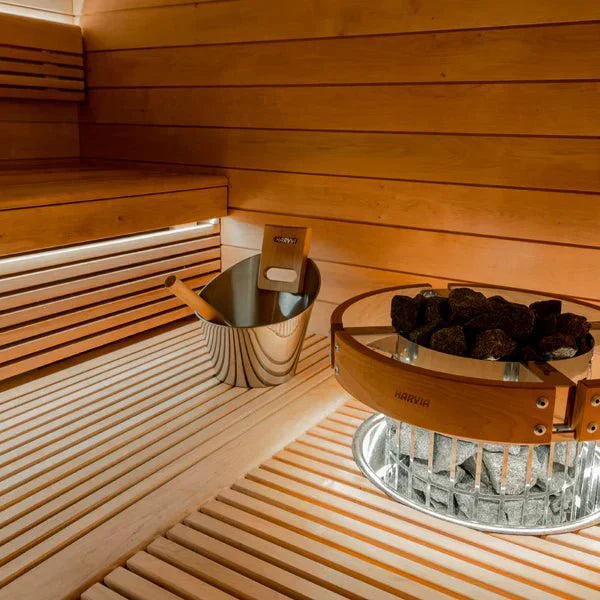 Harvia Cilindro Half Series 8kW Stainless Steel Sauna Heater at 240V 1PH with Built-In Time and Temperature Controls