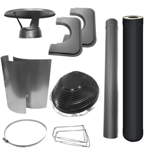 Chimney & Assembly Kit, Barrel, Flat Roof, Black