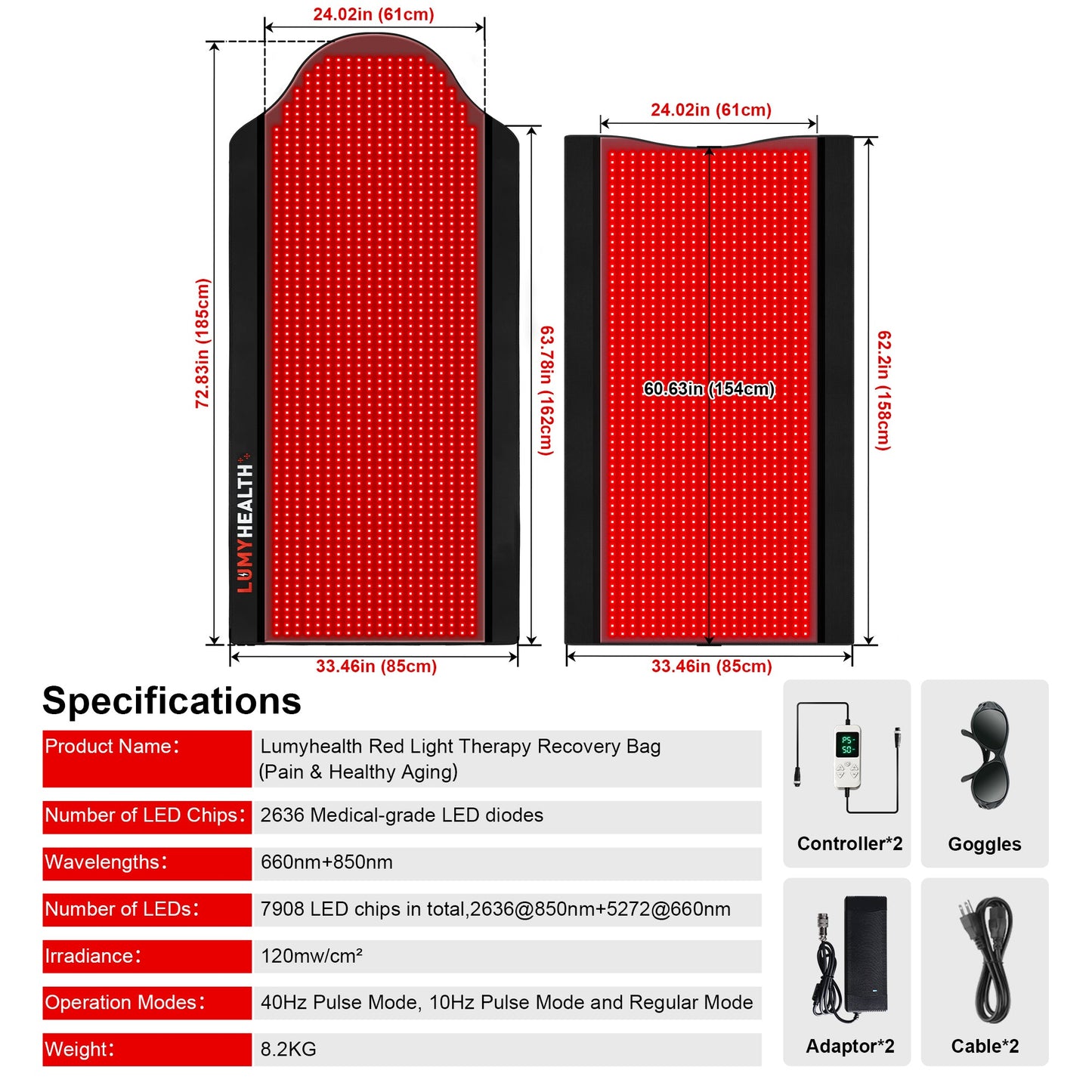 LUMYHEALTH Red Light Therapy Bag For Full Body - Infrared Recovery System (660nm + 850nm)