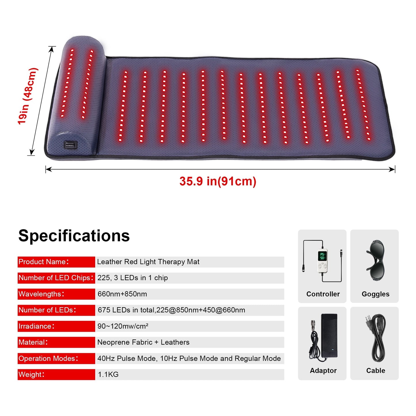 LUMYHEALTH™ Leather Red Light Therapy Mat with Neck Support