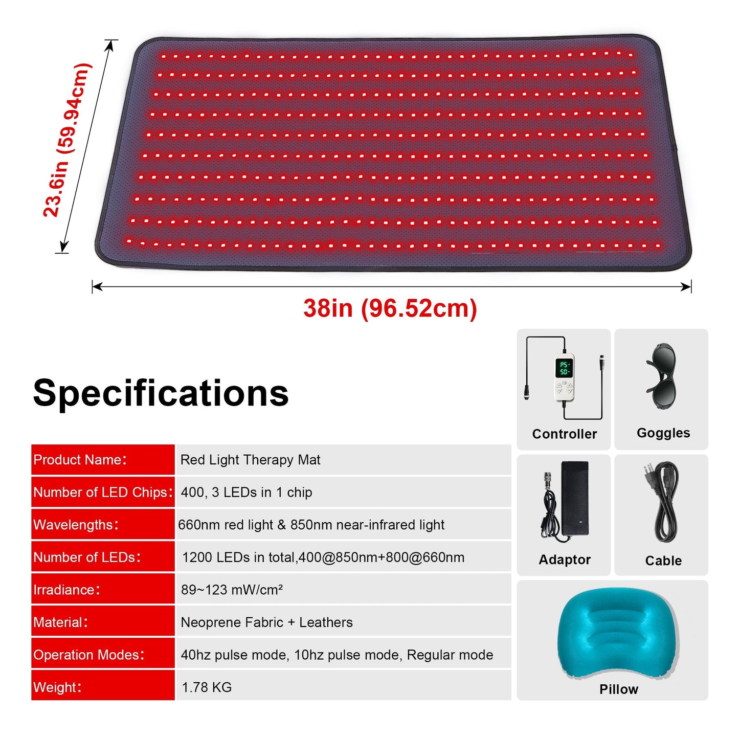 LUMYHEALTH™ Red Light Therapy Mat with a Cozy Headrest