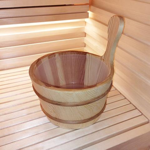 SaunaLife Wooden 1-Gallon Sauna Bucket Set with Wood Ladle and Thermometer-Black