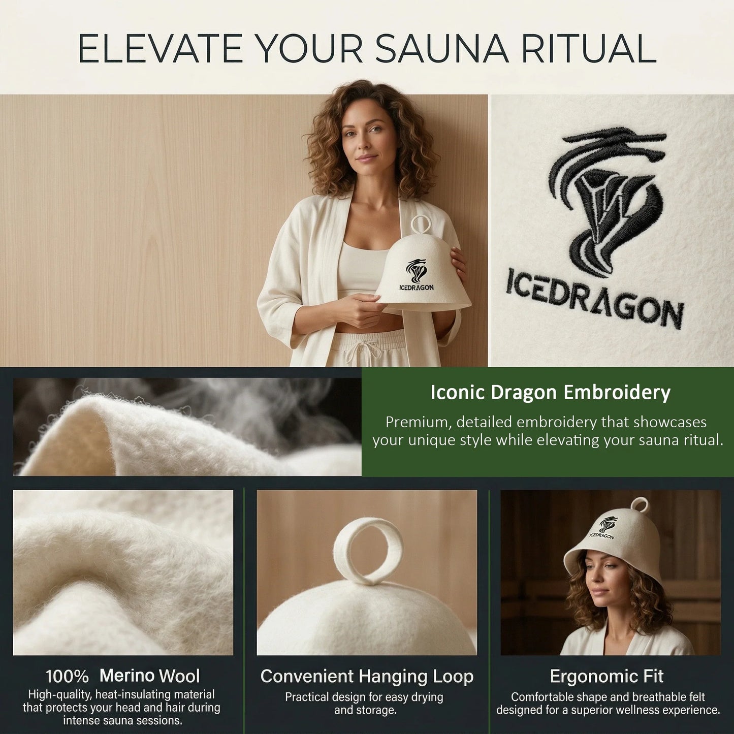 100% Wool Sauna Hat | Heat Resistant Sauna Cap for Men & Women